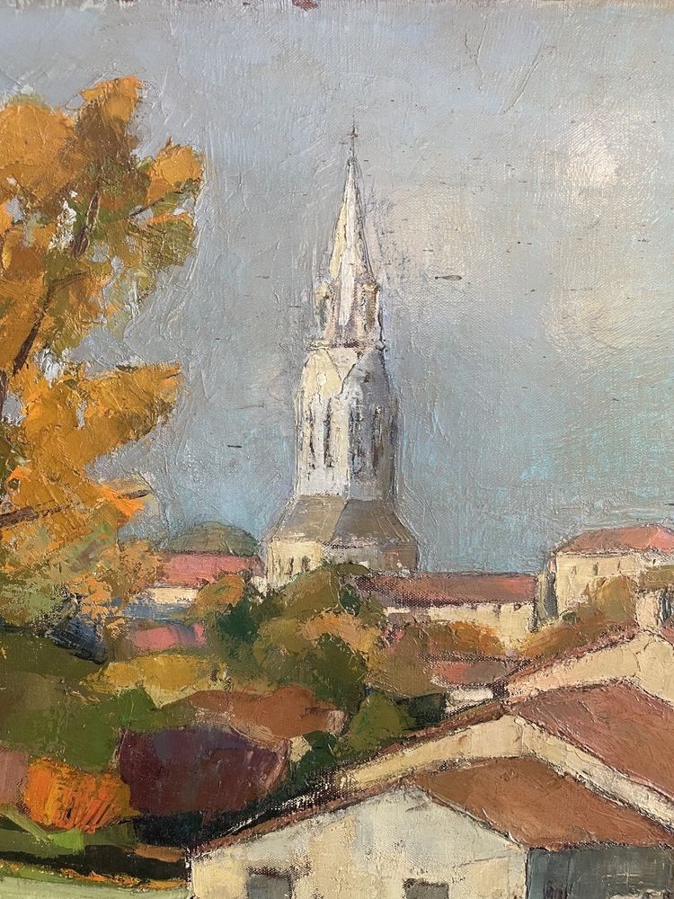 Oil on canvas representing the village of Bouillac in Gironde signed Y. Dubos