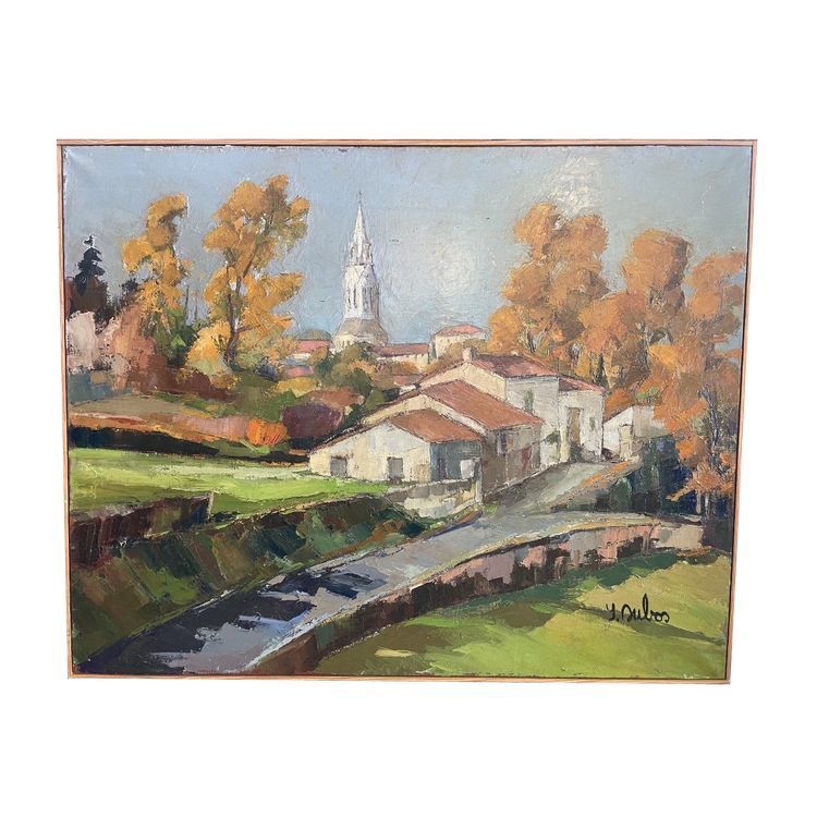 Oil on canvas representing the village of Bouillac in Gironde signed Y. Dubos