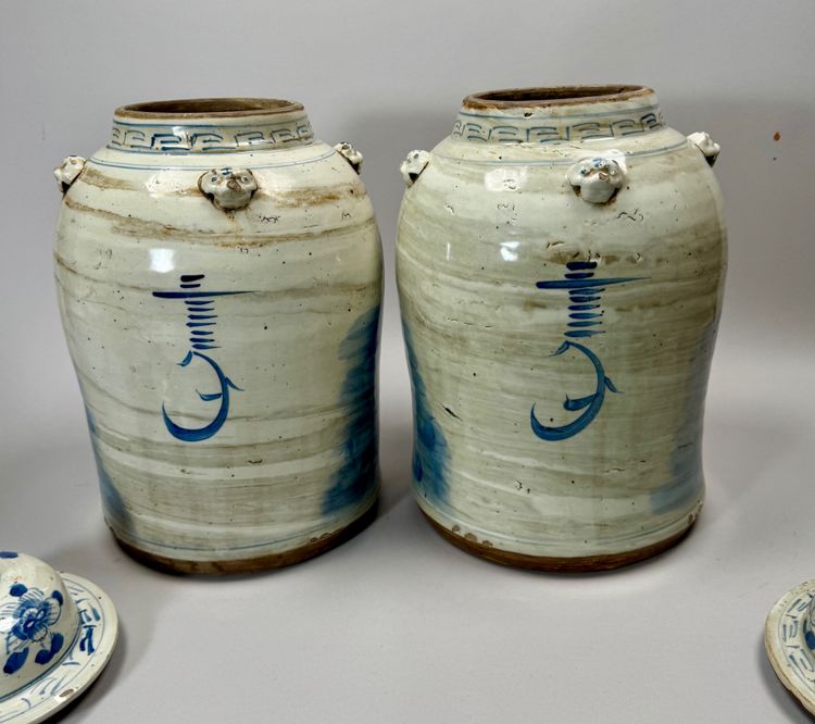 Pair of covered pots, ancient Chinese ceramics