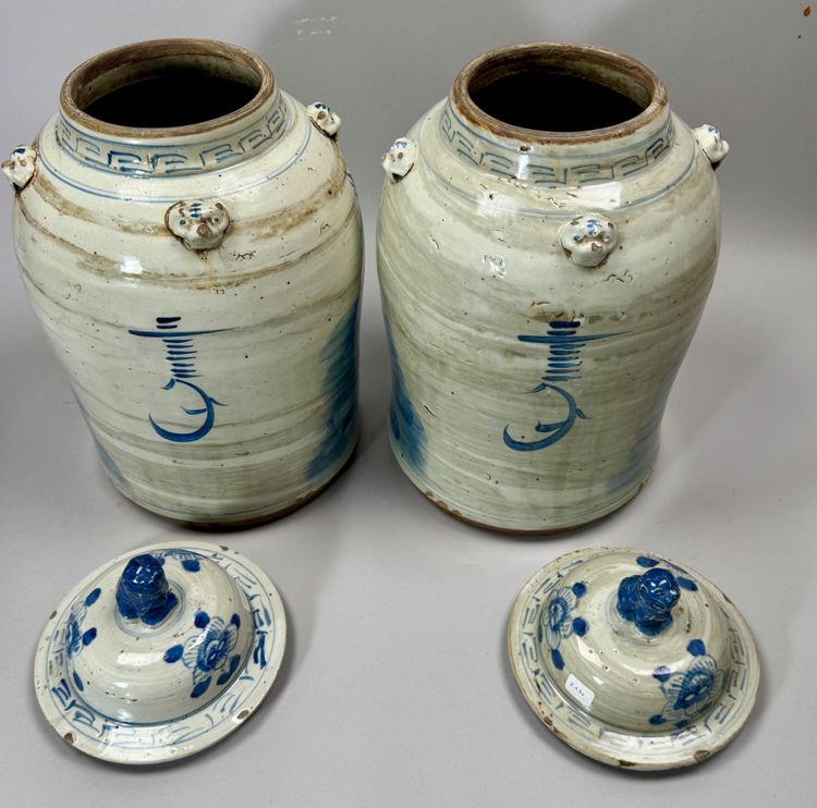 Pair of covered pots, ancient Chinese ceramics