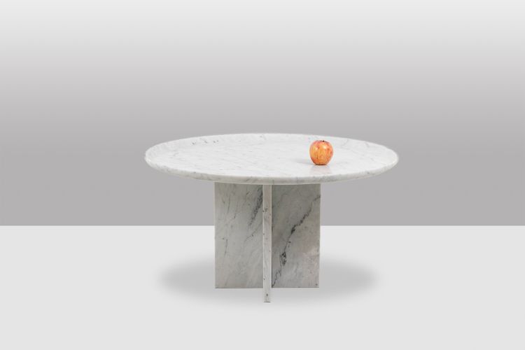Pair of nesting tables in Carrara marble. Contemporary. LS64411609M
