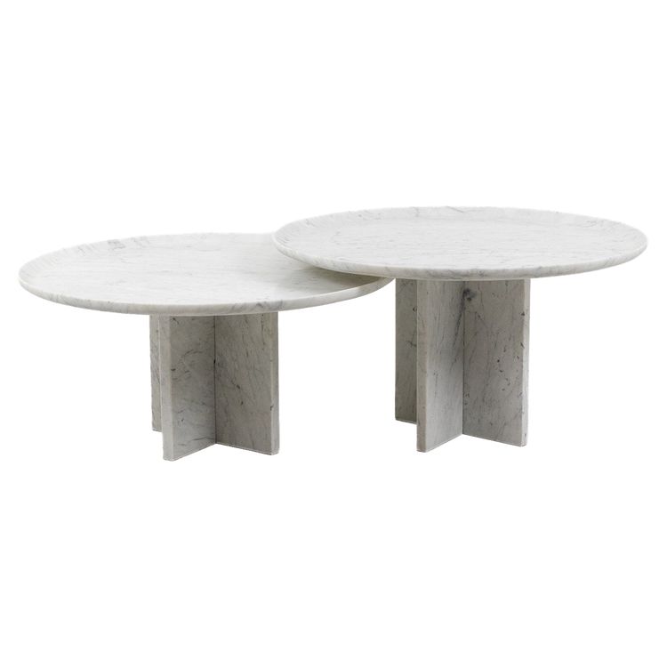 Pair of nesting tables in Carrara marble. Contemporary. LS64411609M