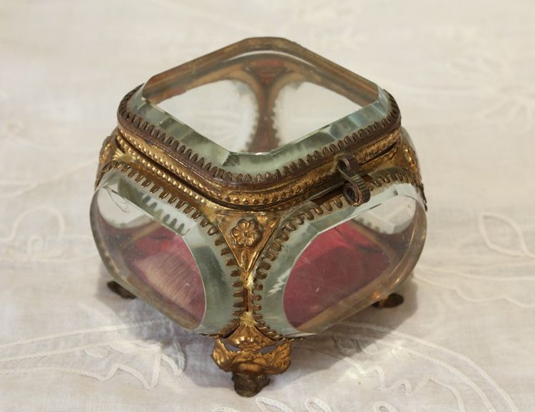 Napoleon III brass and beveled glass jewelry box, late 19th century