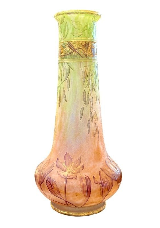 Daum Art Nouveau Vase "Crocus and Bees"