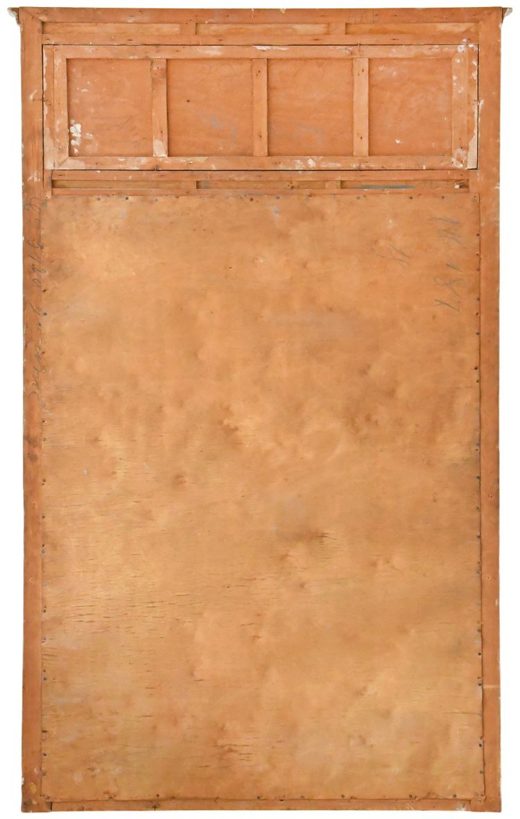 Painted wooden trumeau topped with an oil on panel with cherubs