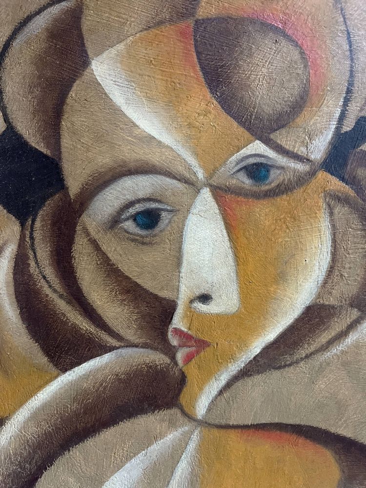 HSP painting "Cubist Face" Cubism early 20th century signed Cayo + frame
