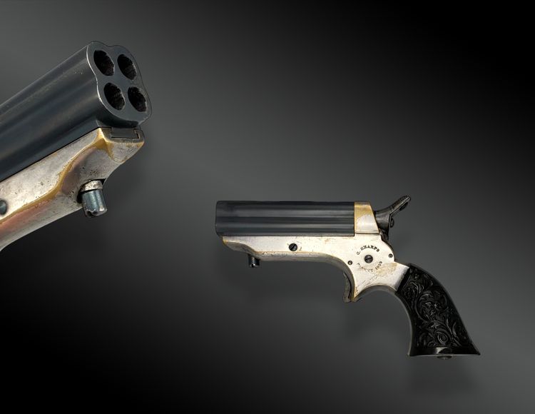 SCATOLA DEL GIOCATORE CON PISTOLA SHARPS & HANKINS, QUATTRO CANNE CAL. 22