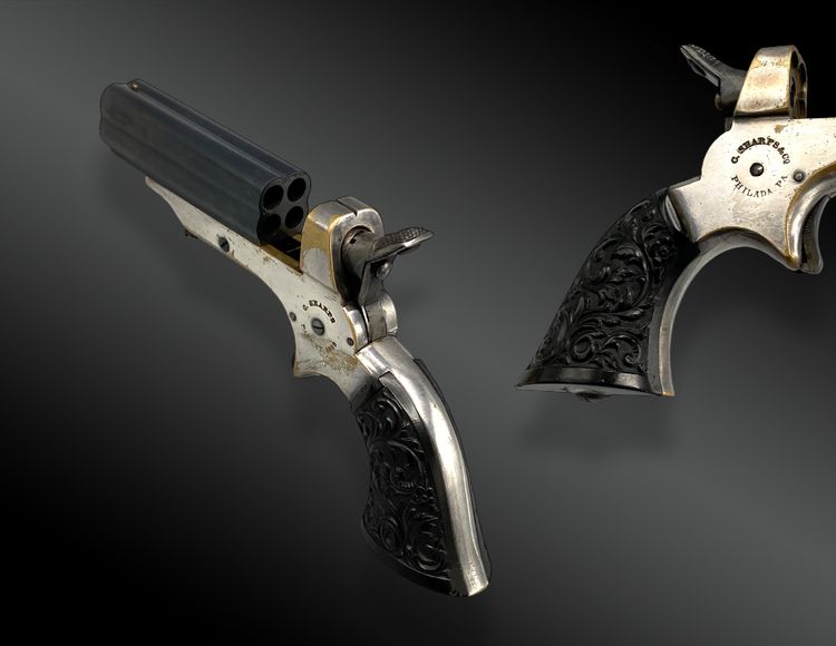SCATOLA DEL GIOCATORE CON PISTOLA SHARPS & HANKINS, QUATTRO CANNE CAL. 22