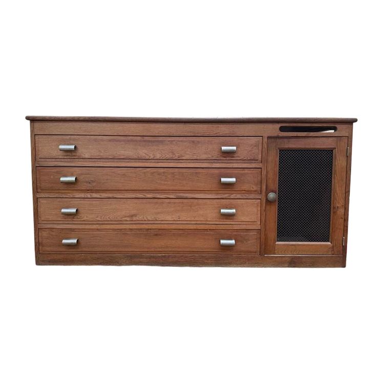 Postboten-Handelsmöbel in einem Sideboard und einer Kommode aus massiver Eiche, 1950