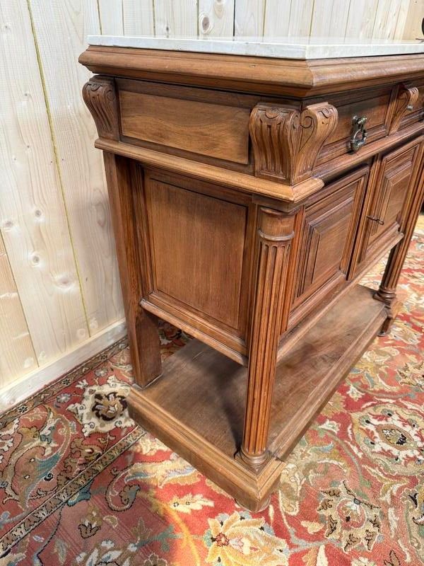 Henri III walnut and beige marble side table - console table