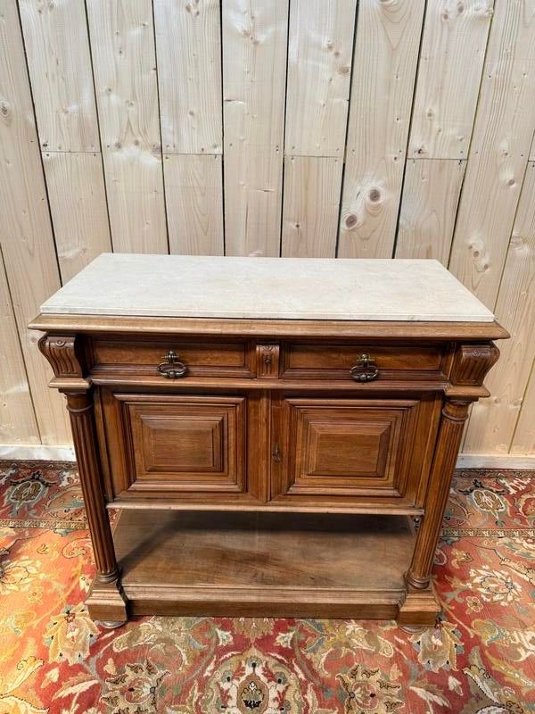 Henri III walnut and beige marble side table - console table