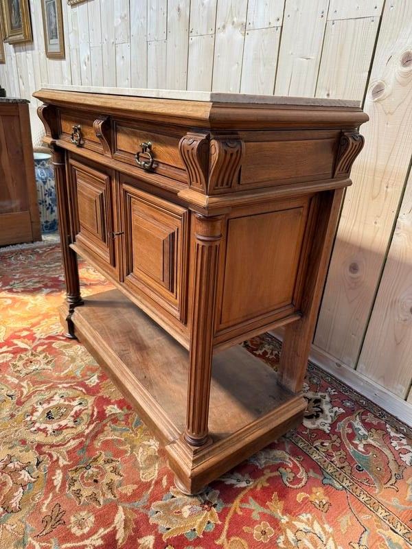 Henri III walnut and beige marble side table - console table