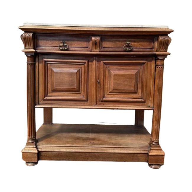 Henri III walnut and beige marble side table - console table