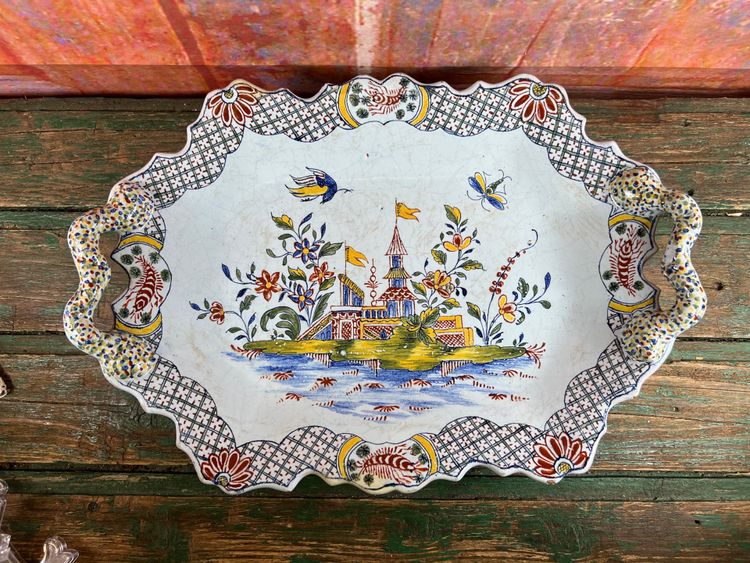 Large Sinceny Earthenware Tray – 18th Century – Chinoiserie & Bird Decor