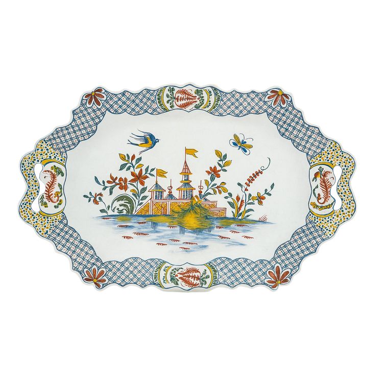 Large Sinceny Earthenware Tray – 18th Century – Chinoiserie & Bird Decor