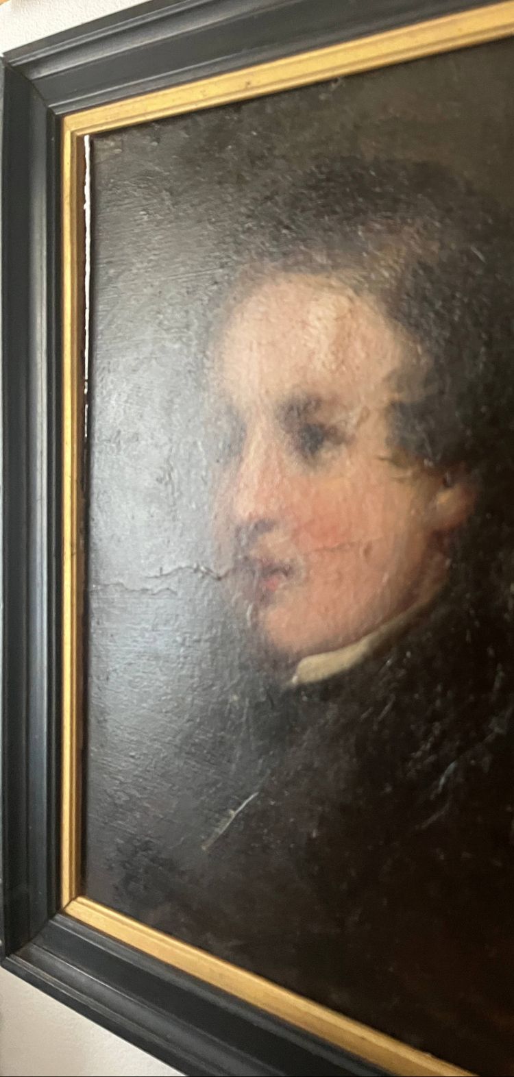 HSP Gemälde "Romantisches Portrait" junger Mann zweiseitig 19. Jahrhundert