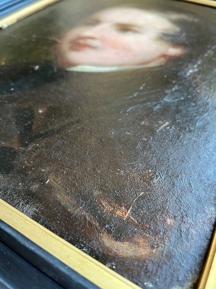 HSP Gemälde "Romantisches Portrait" junger Mann zweiseitig 19. Jahrhundert