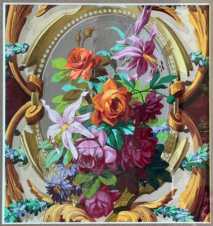 HSP painting "study of flowers - roses" Art Nouveau architectural project + frame