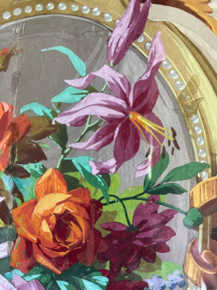 HSP painting "study of flowers - roses" Art Nouveau architectural project + frame