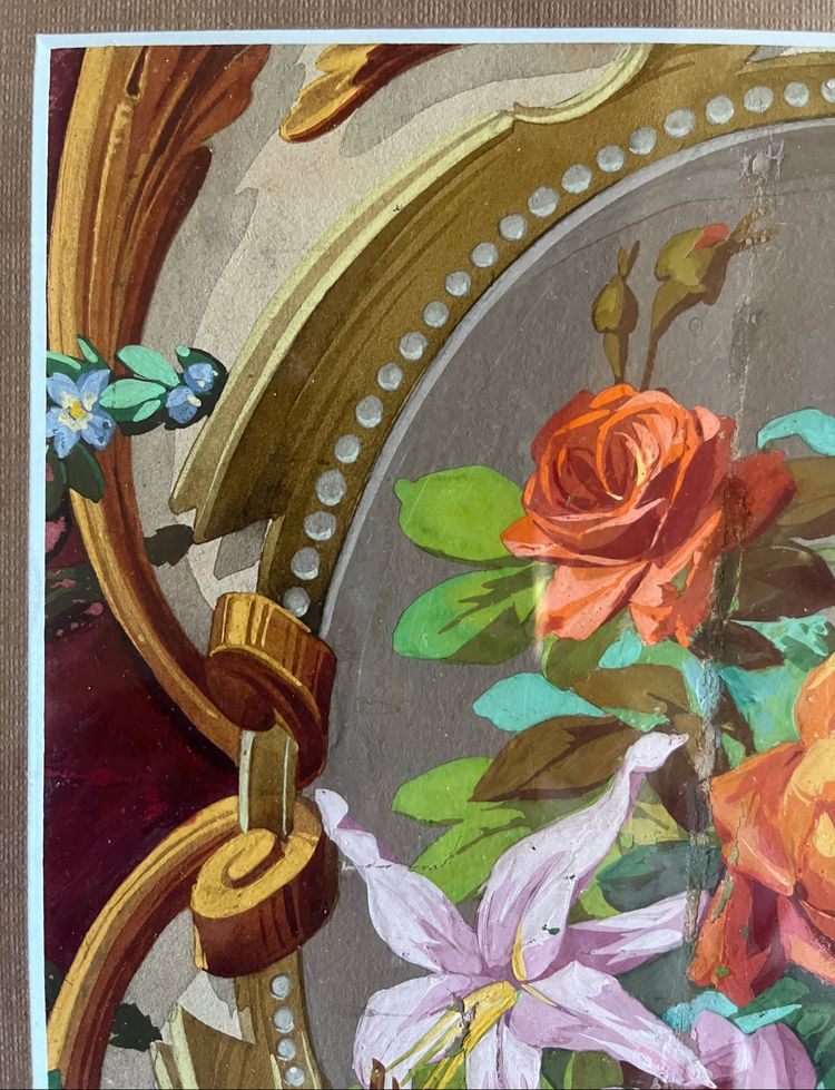 HSP painting "study of flowers - roses" Art Nouveau architectural project + frame