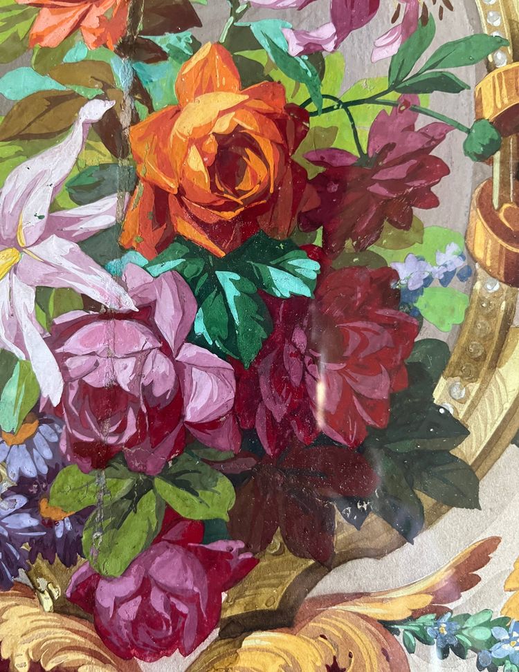 HSP painting "study of flowers - roses" Art Nouveau architectural project + frame