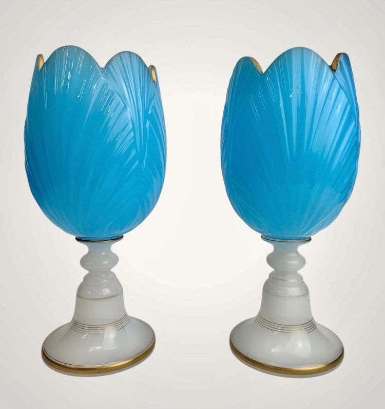 Baccarat - Pair of Fantasy Opaline “Tulip” Vases