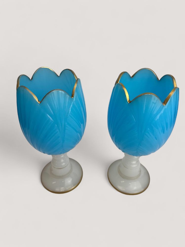 Baccarat - Pair of Fantasy Opaline “Tulip” Vases