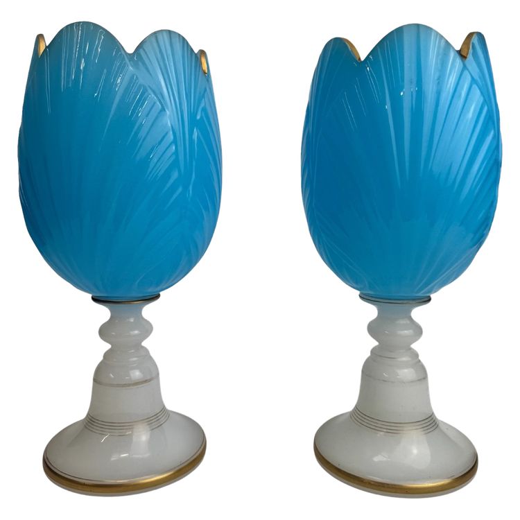 Baccarat - Pair of Fantasy Opaline “Tulip” Vases