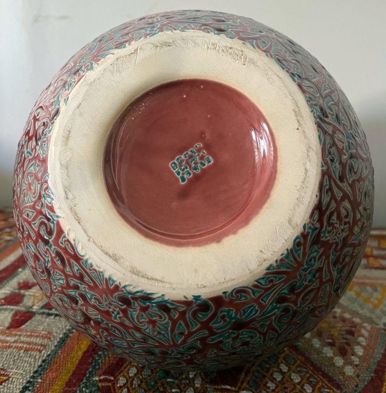 Grande vaso artistico in ceramica con intreccio in smalto firmato