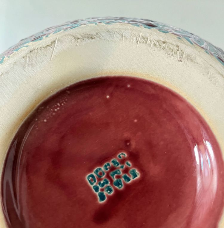 Grande vaso artistico in ceramica con intreccio in smalto firmato