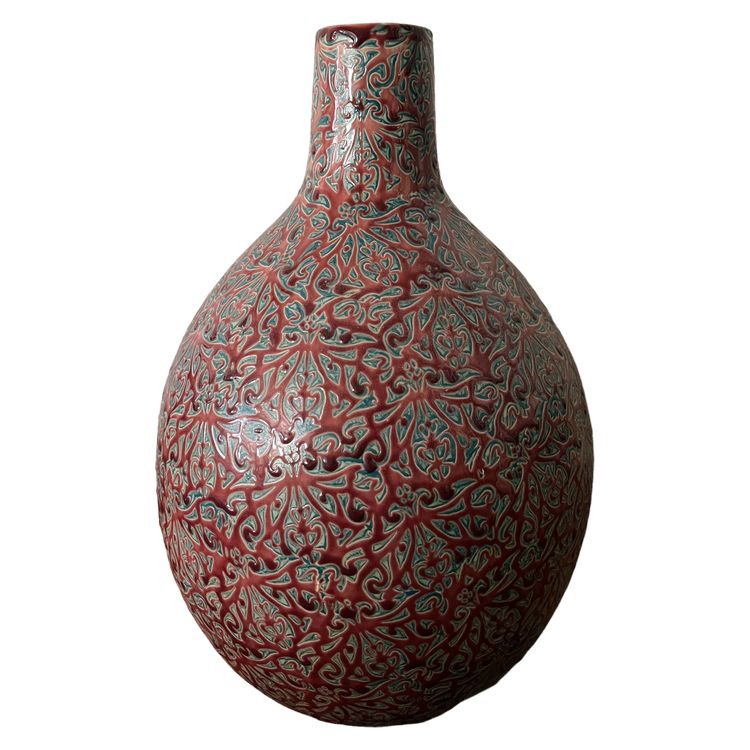 Grande vaso artistico in ceramica con intreccio in smalto firmato