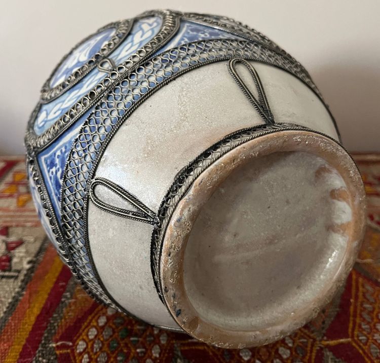 Vase Afrique du Nord Maroc Mauresque Filigrane Argent Fès céramique