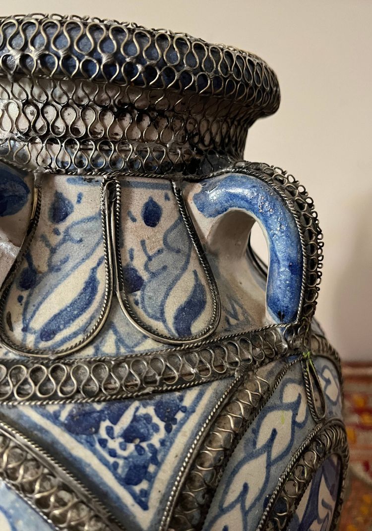 Vase Afrique du Nord Maroc Mauresque Filigrane Argent Fès céramique