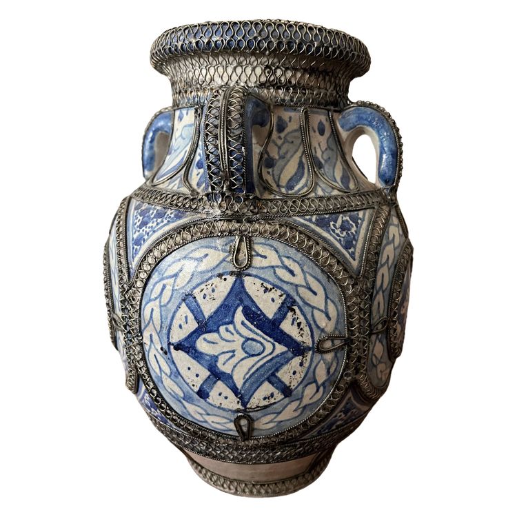 Vase Afrique du Nord Maroc Mauresque Filigrane Argent Fès céramique