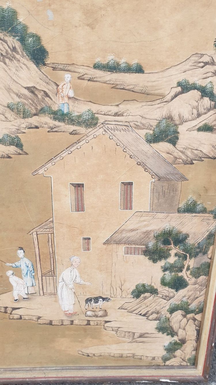 Tapete einer lebendigen chinesischen Landschaft, 19. Jahrhundert