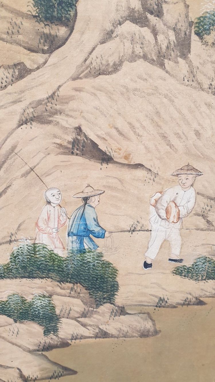 Tapete einer lebendigen chinesischen Landschaft, 19. Jahrhundert