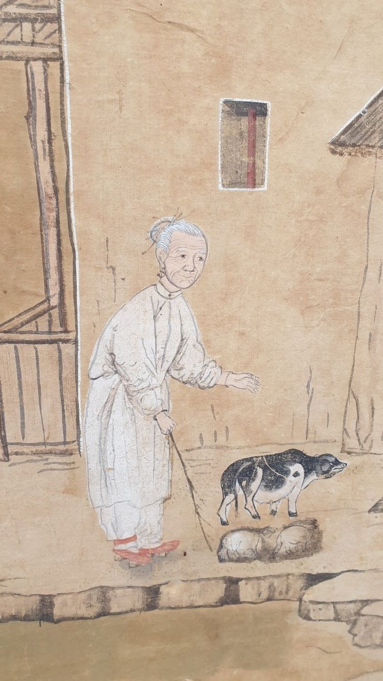 Tapete einer lebendigen chinesischen Landschaft, 19. Jahrhundert