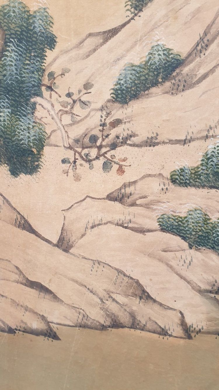Tapete einer lebendigen chinesischen Landschaft, 19. Jahrhundert
