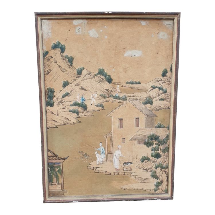 Tapete einer lebendigen chinesischen Landschaft, 19. Jahrhundert