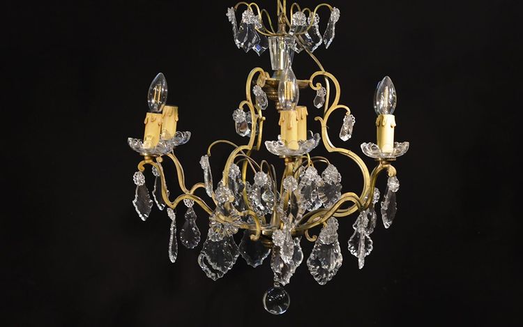 Chandelier with tassels Crystal and gilded bronze 