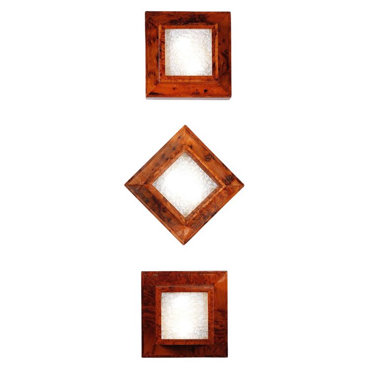 THREE ELM BURR VENEER CEILING OR WALL LIGHTS, ART DECO PERIOD