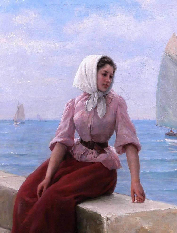 Charles ESCUDIER 1848-1923 Woman at the seaside waiting for the boat to return, painting, 1902