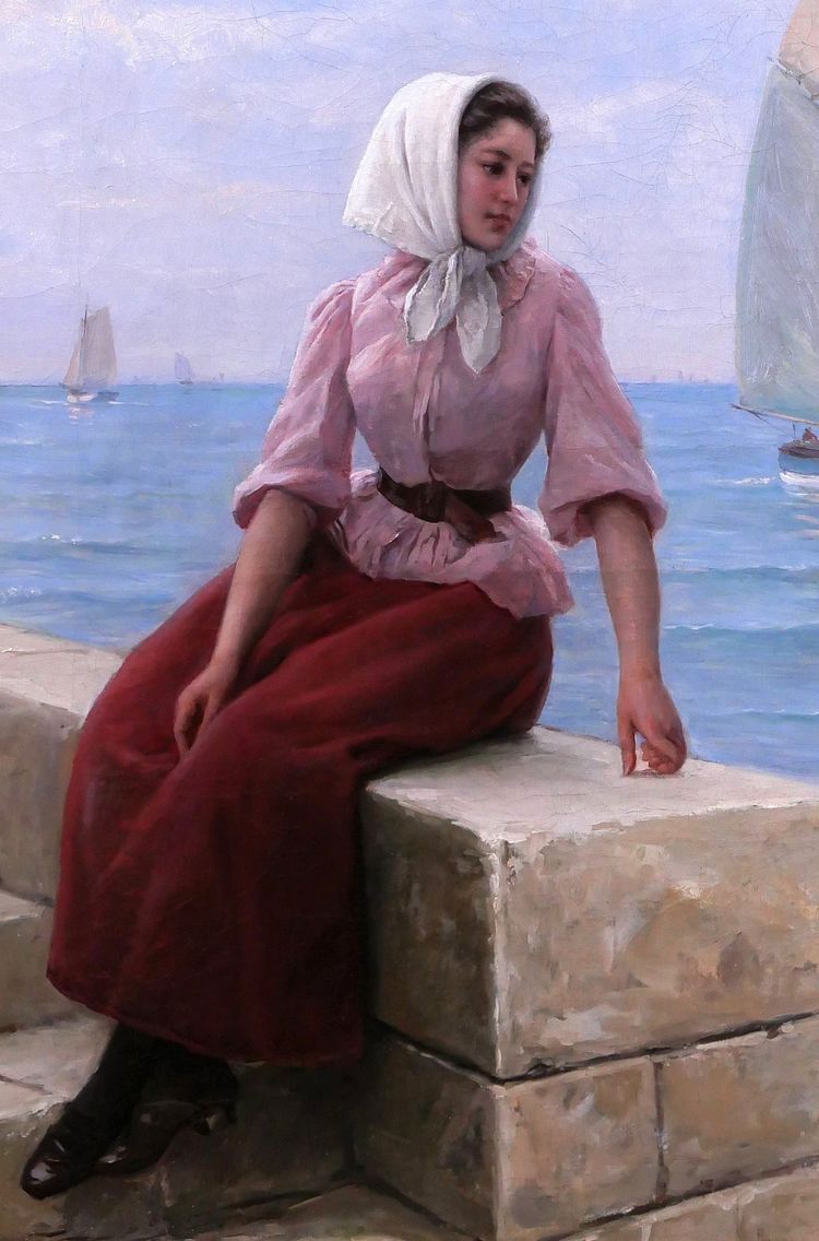 Charles ESCUDIER 1848-1923 Woman at the seaside waiting for the boat to return, painting, 1902