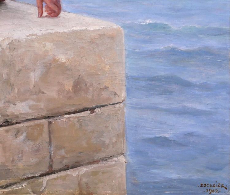 Charles ESCUDIER 1848-1923 Woman at the seaside waiting for the boat to return, painting, 1902
