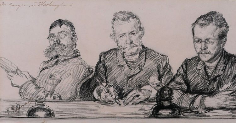 Paul RENOUARD 1845-1924 Portraits of men at the United States Congress in Washington, drawing, circa 1890