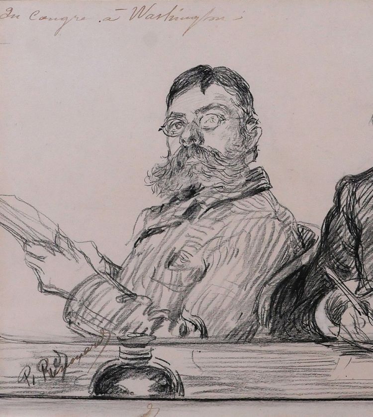 Paul RENOUARD 1845-1924 Portraits of men at the United States Congress in Washington, drawing, circa 1890
