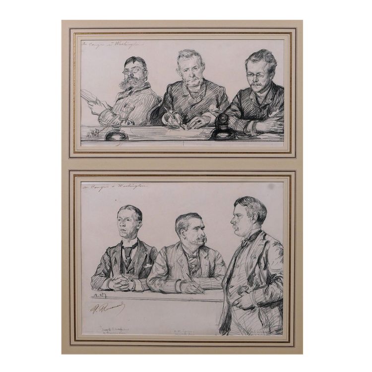 Paul RENOUARD 1845-1924 Portraits of men at the United States Congress in Washington, drawing, circa 1890