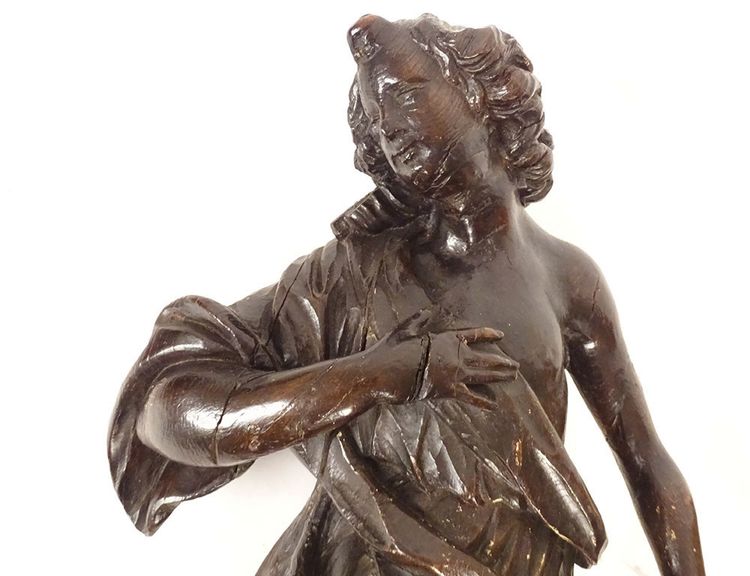 2 grandi sculture statue coppia di angeli in quercia intagliata del XVII secolo
