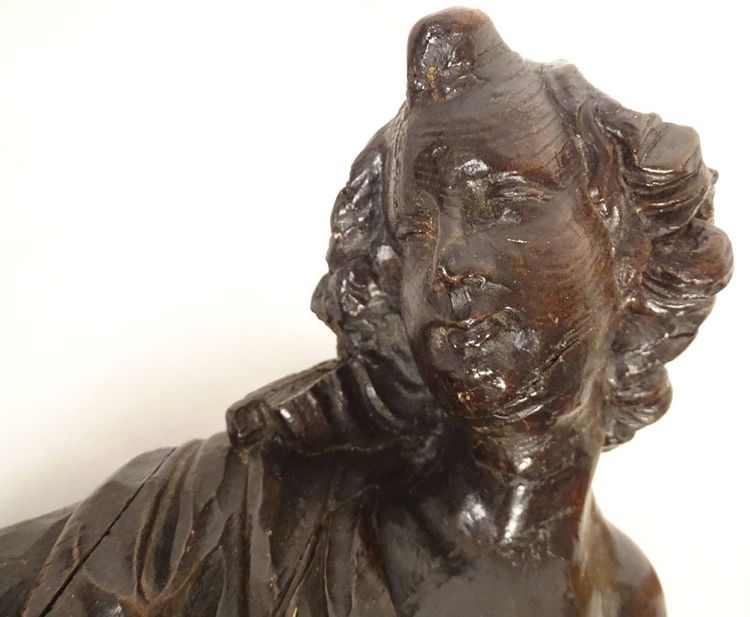 2 grandi sculture statue coppia di angeli in quercia intagliata del XVII secolo
