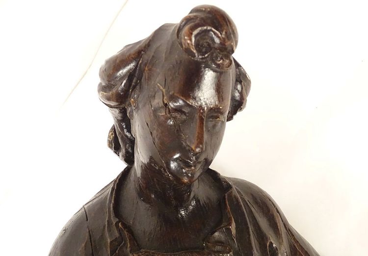 2 grandi sculture statue coppia di angeli in quercia intagliata del XVII secolo
